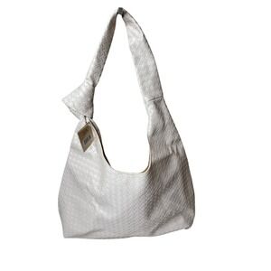 Ulta Beauty Woven‎ Shoulder Bag White Faux Leather Hobo Purse Handbag